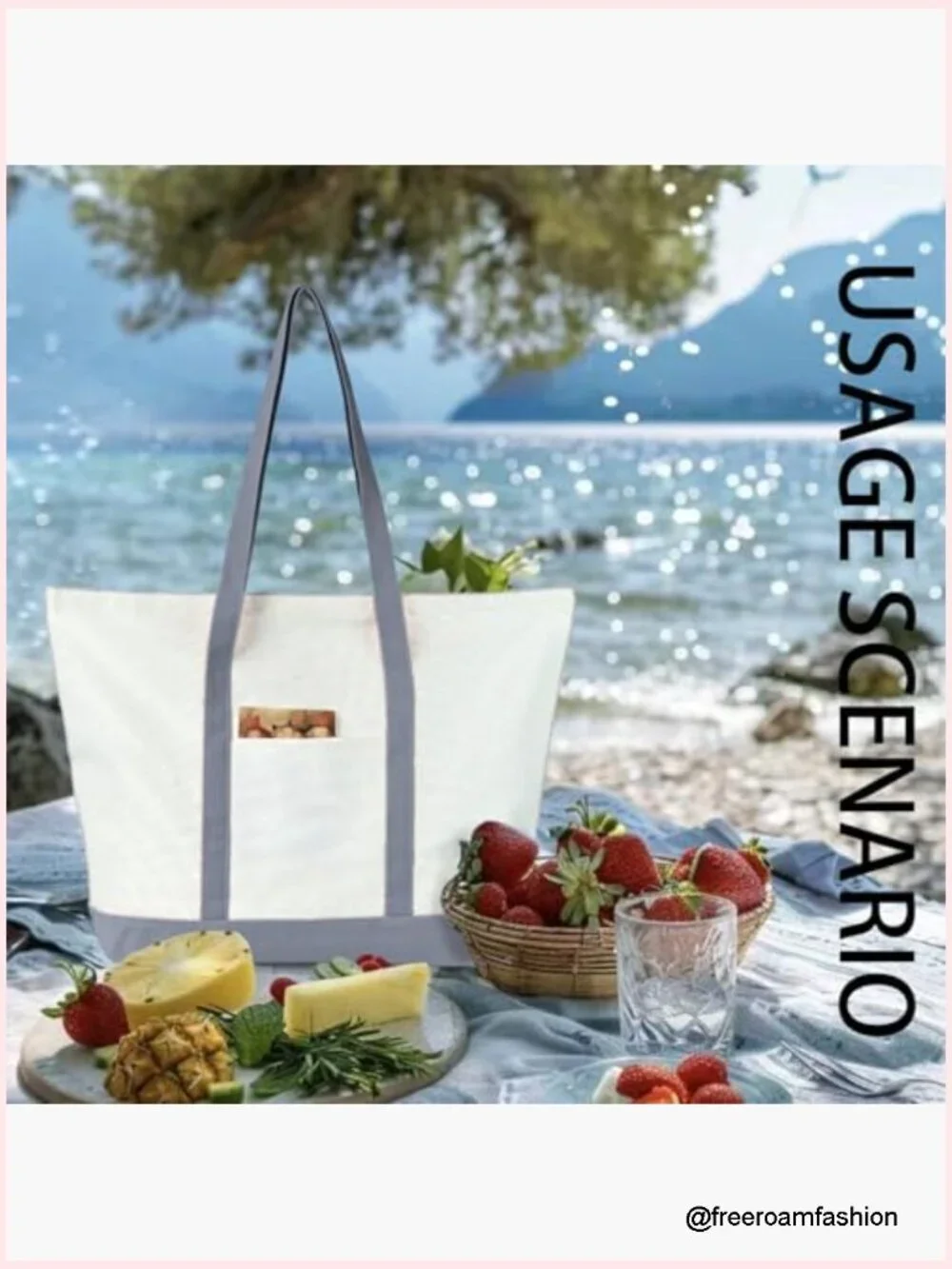 Large Canvas Tote Bag - Reusable Grocery Shopping Tote with Pocket